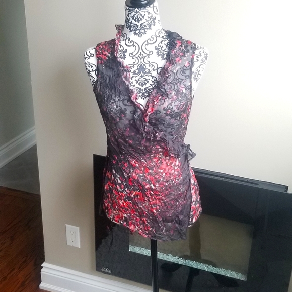Silk wrap around sleeveless blouse - Picture 6 of 10